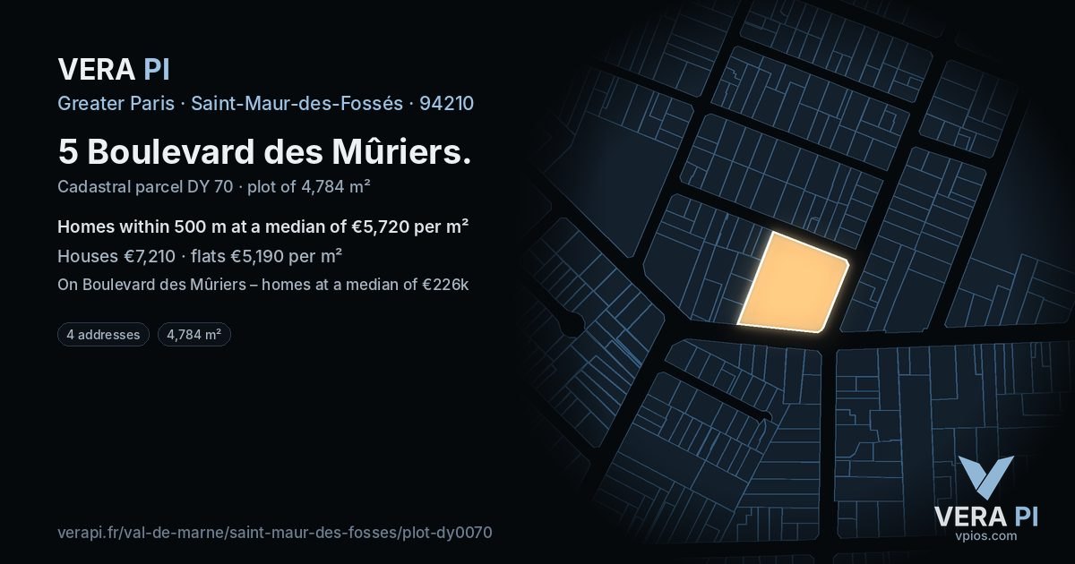 5 Boulevard des Mûriers, Saint-Maur-des-Fossés at night – the plot lit, the parcels around coloured by the prices near them