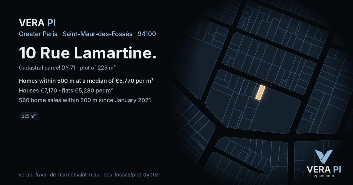 10 Rue Lamartine, Saint-Maur-des-Fossés at night – the plot lit, the parcels around coloured by the prices near them