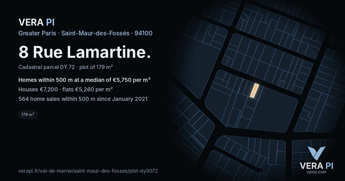 8 Rue Lamartine, Saint-Maur-des-Fossés at night – the plot lit, the parcels around coloured by the prices near them