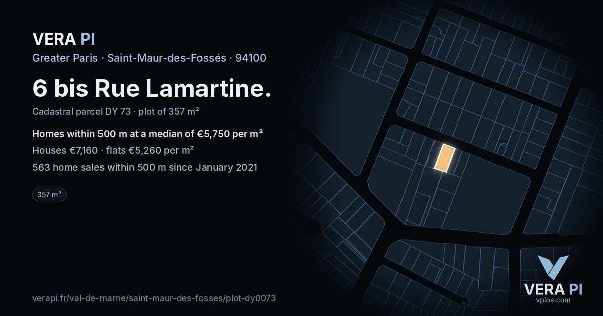 6 bis Rue Lamartine, Saint-Maur-des-Fossés at night – the plot lit, the parcels around coloured by the prices near them