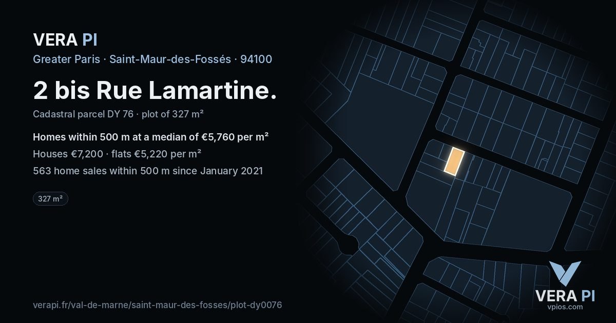 2 bis Rue Lamartine, Saint-Maur-des-Fossés at night – the plot lit, the parcels around coloured by the prices near them
