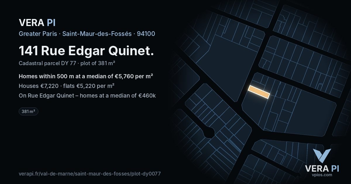 141 Rue Edgar Quinet, Saint-Maur-des-Fossés at night – the plot lit, the parcels around coloured by the prices near them