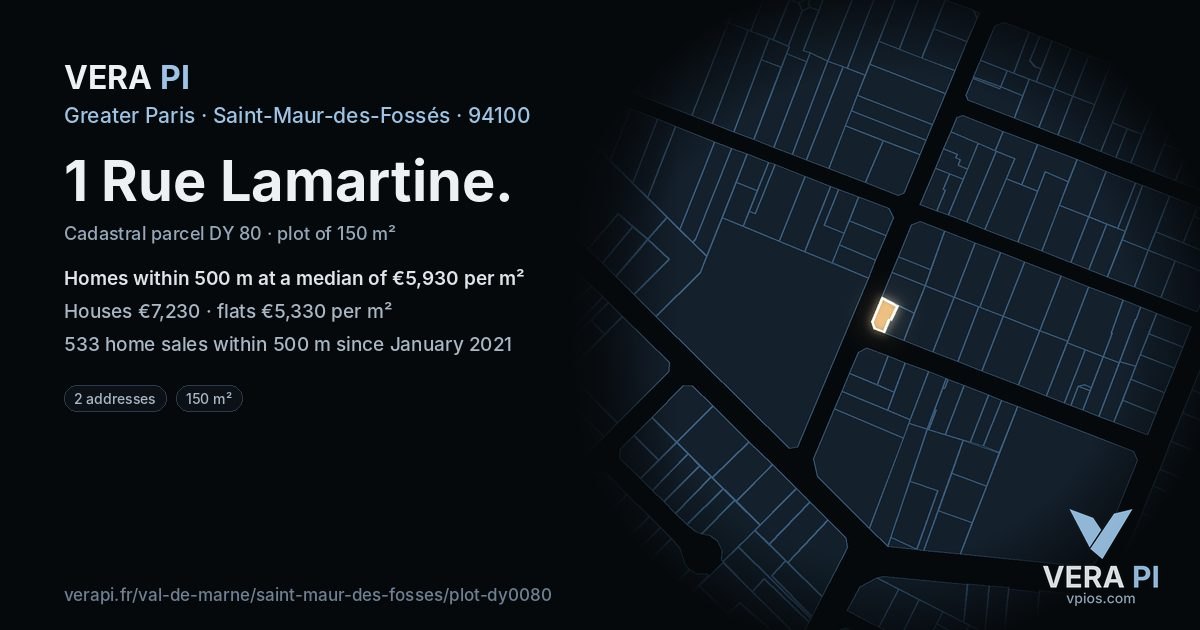 1 Rue Lamartine, Saint-Maur-des-Fossés at night – the plot lit, the parcels around coloured by the prices near them