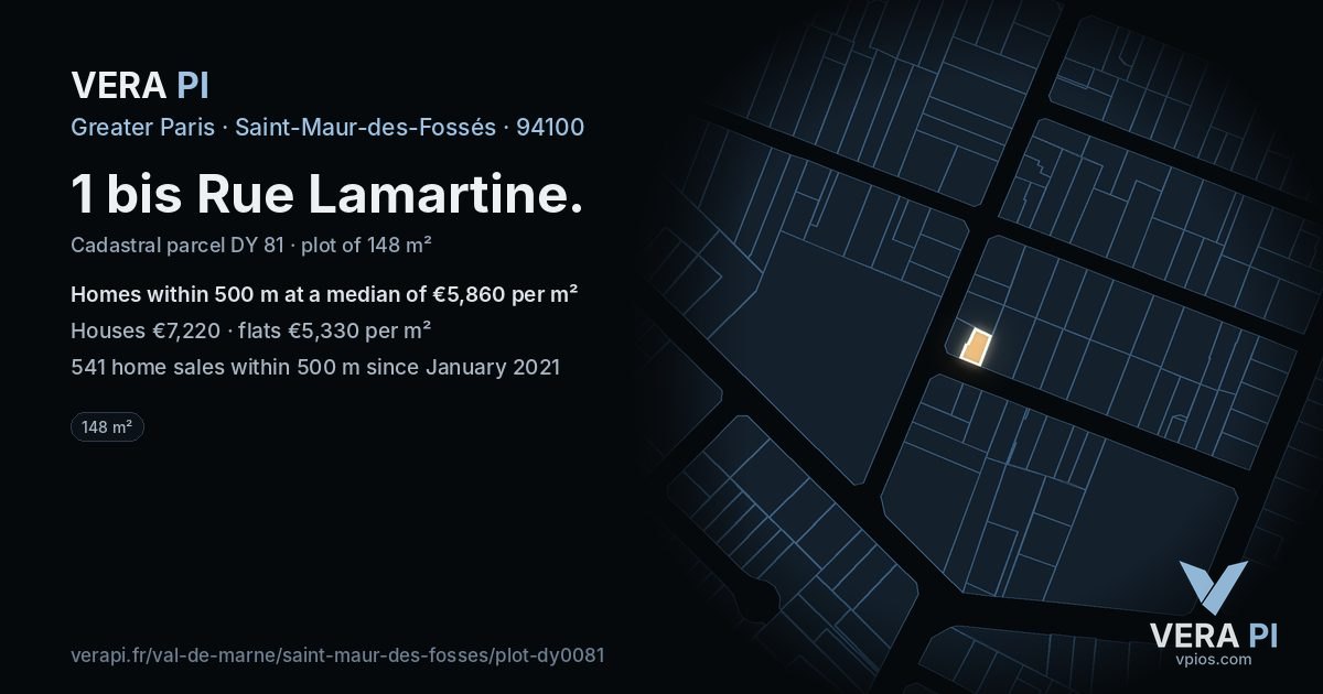 1 bis Rue Lamartine, Saint-Maur-des-Fossés at night – the plot lit, the parcels around coloured by the prices near them