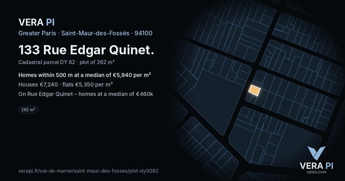 133 Rue Edgar Quinet, Saint-Maur-des-Fossés at night – the plot lit, the parcels around coloured by the prices near them