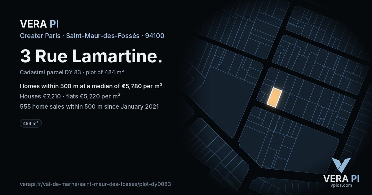 3 Rue Lamartine, Saint-Maur-des-Fossés at night – the plot lit, the parcels around coloured by the prices near them