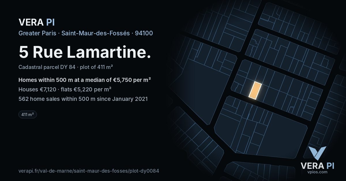 5 Rue Lamartine, Saint-Maur-des-Fossés at night – the plot lit, the parcels around coloured by the prices near them