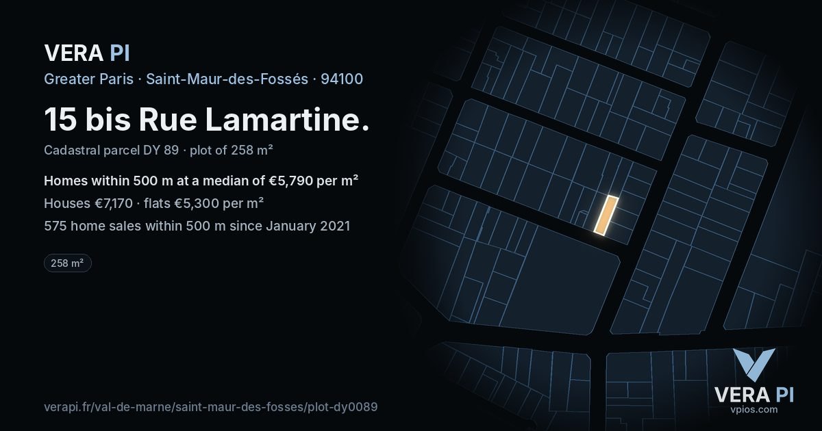 15 bis Rue Lamartine, Saint-Maur-des-Fossés at night – the plot lit, the parcels around coloured by the prices near them