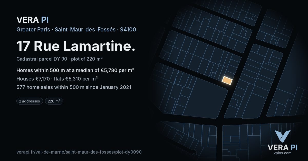 17 Rue Lamartine, Saint-Maur-des-Fossés at night – the plot lit, the parcels around coloured by the prices near them
