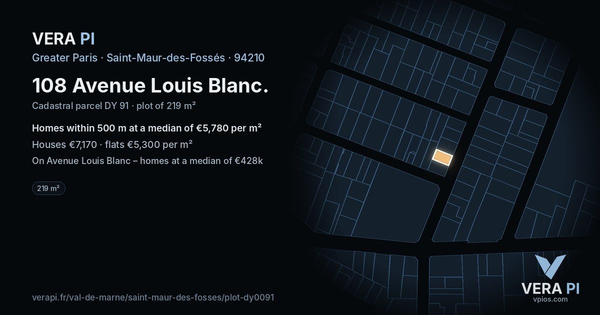 108 Avenue Louis Blanc, Saint-Maur-des-Fossés at night – the plot lit, the parcels around coloured by the prices near them