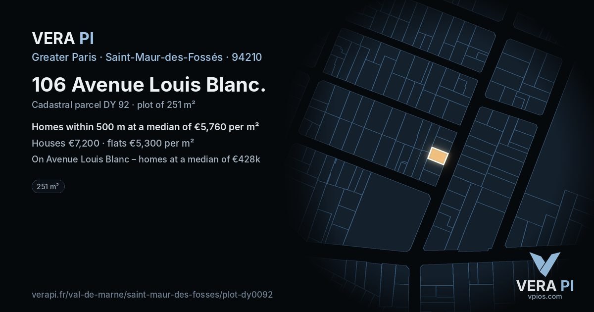 106 Avenue Louis Blanc, Saint-Maur-des-Fossés at night – the plot lit, the parcels around coloured by the prices near them