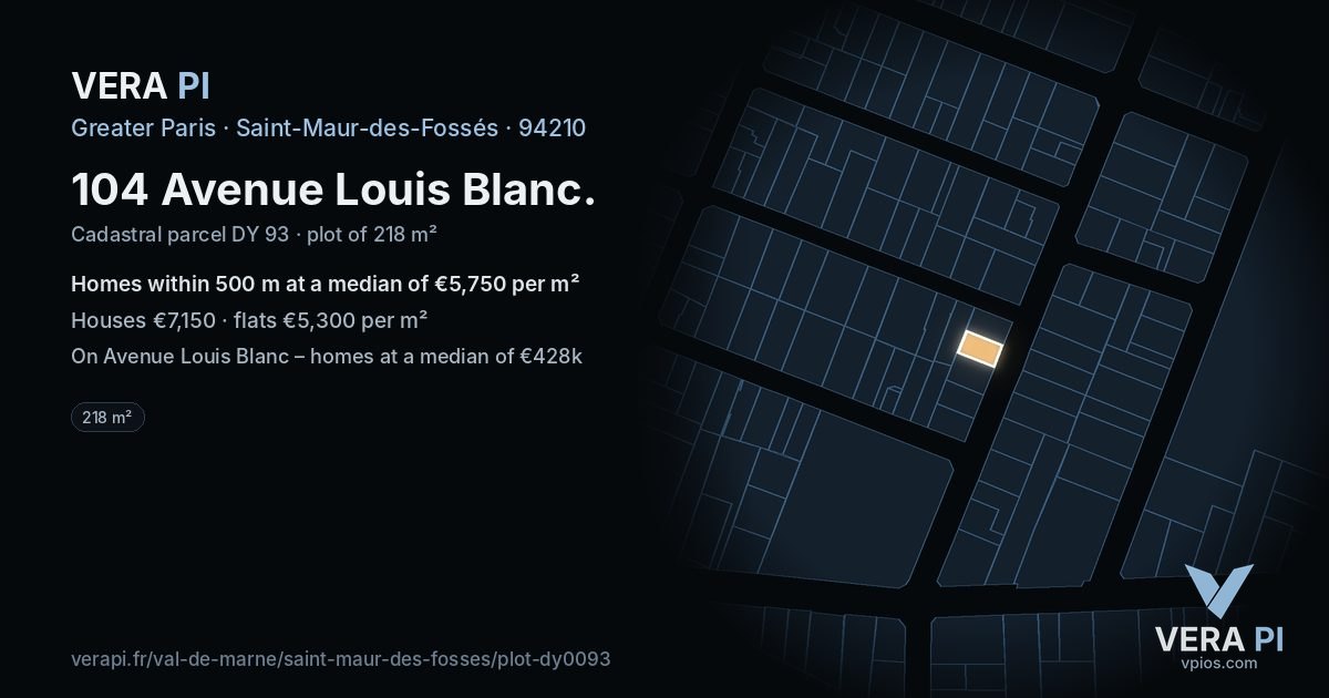 104 Avenue Louis Blanc, Saint-Maur-des-Fossés at night – the plot lit, the parcels around coloured by the prices near them