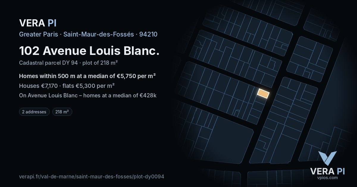 102 Avenue Louis Blanc, Saint-Maur-des-Fossés at night – the plot lit, the parcels around coloured by the prices near them