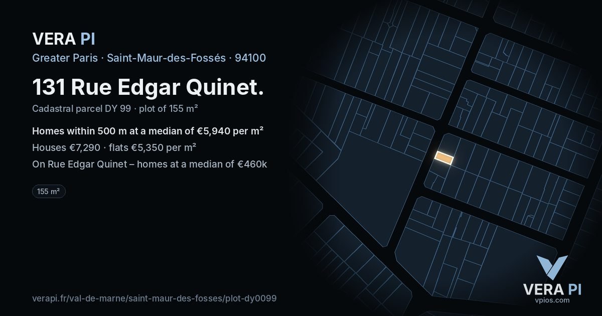 131 Rue Edgar Quinet, Saint-Maur-des-Fossés at night – the plot lit, the parcels around coloured by the prices near them