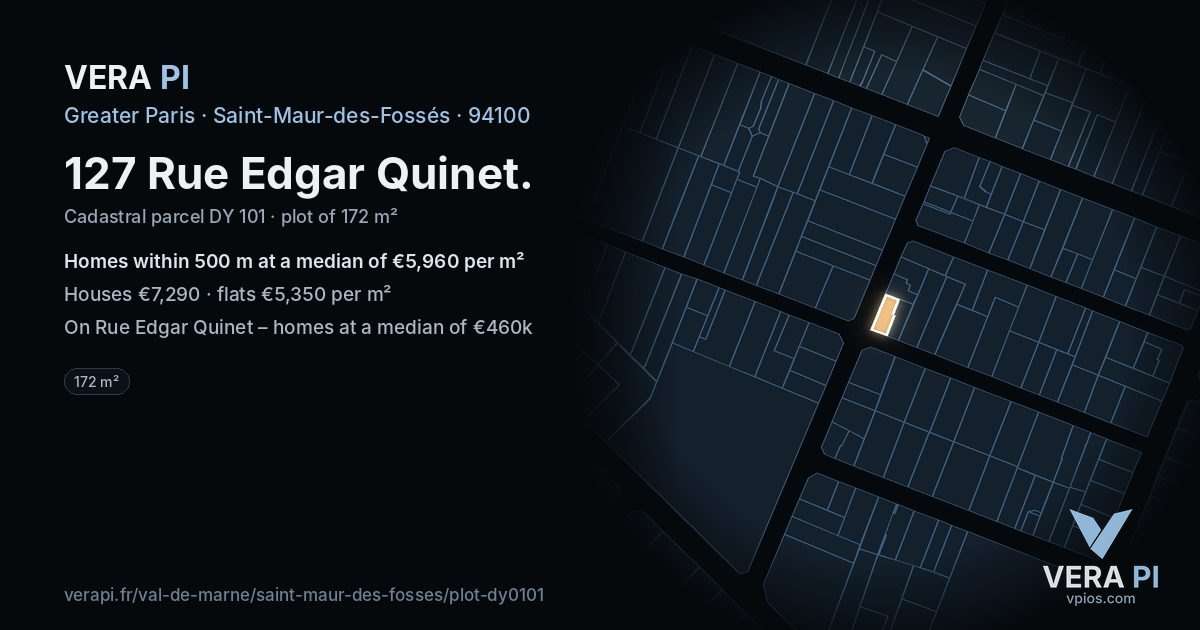 127 Rue Edgar Quinet, Saint-Maur-des-Fossés at night – the plot lit, the parcels around coloured by the prices near them