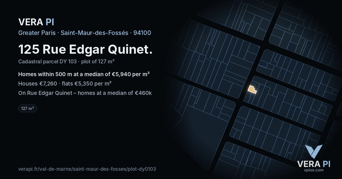 125 Rue Edgar Quinet, Saint-Maur-des-Fossés at night – the plot lit, the parcels around coloured by the prices near them