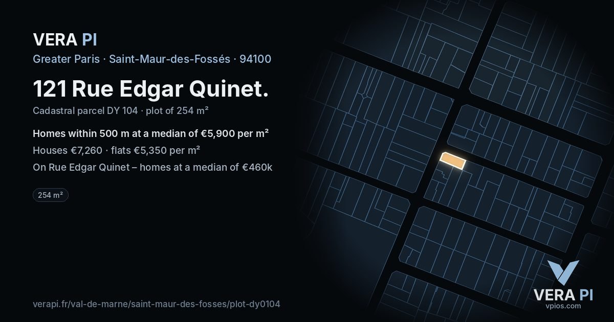 121 Rue Edgar Quinet, Saint-Maur-des-Fossés at night – the plot lit, the parcels around coloured by the prices near them