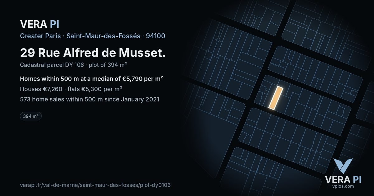 29 Rue Alfred de Musset, Saint-Maur-des-Fossés at night – the plot lit, the parcels around coloured by the prices near them