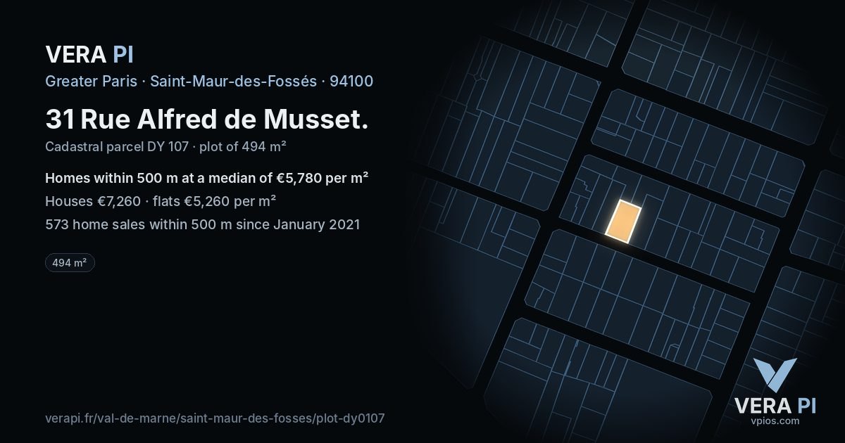 31 Rue Alfred de Musset, Saint-Maur-des-Fossés at night – the plot lit, the parcels around coloured by the prices near them