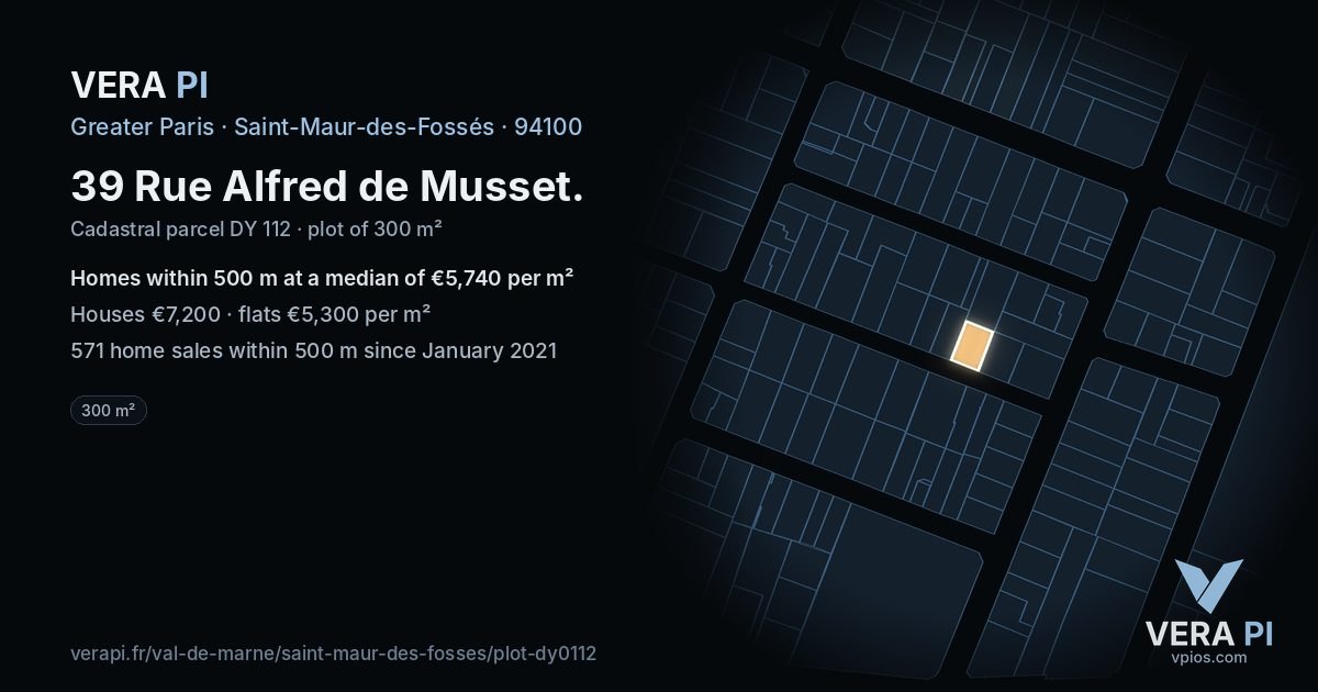 39 Rue Alfred de Musset, Saint-Maur-des-Fossés at night – the plot lit, the parcels around coloured by the prices near them