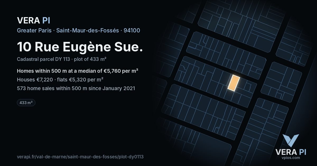 10 Rue Eugène Sue, Saint-Maur-des-Fossés at night – the plot lit, the parcels around coloured by the prices near them