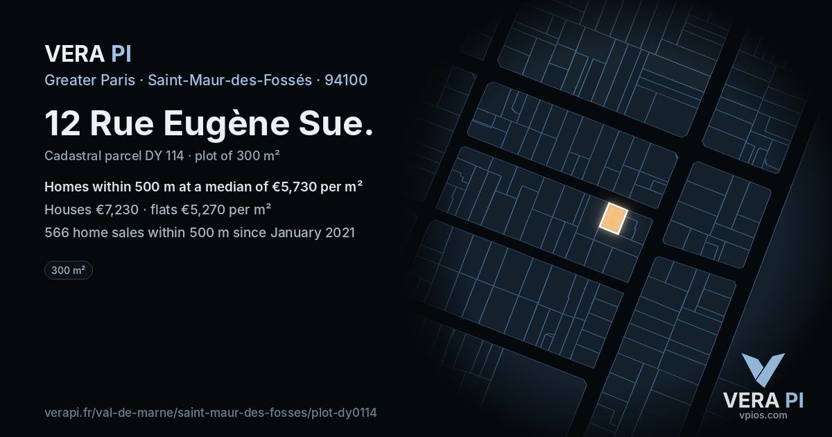 12 Rue Eugène Sue, Saint-Maur-des-Fossés at night – the plot lit, the parcels around coloured by the prices near them