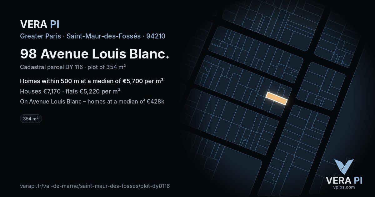 98 Avenue Louis Blanc, Saint-Maur-des-Fossés at night – the plot lit, the parcels around coloured by the prices near them