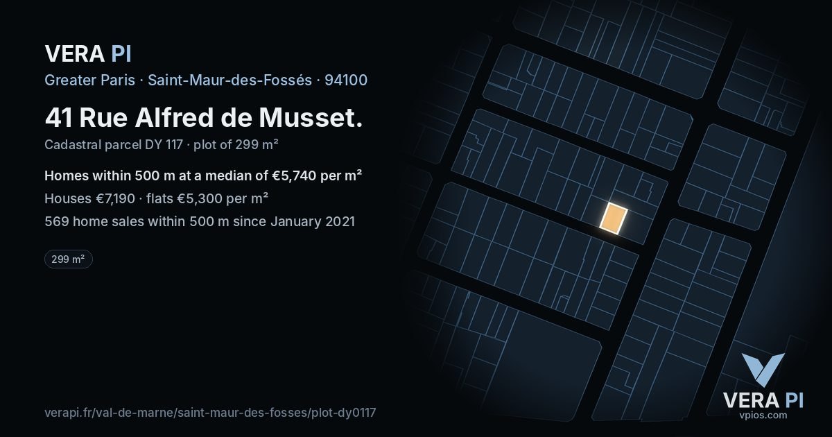 41 Rue Alfred de Musset, Saint-Maur-des-Fossés at night – the plot lit, the parcels around coloured by the prices near them
