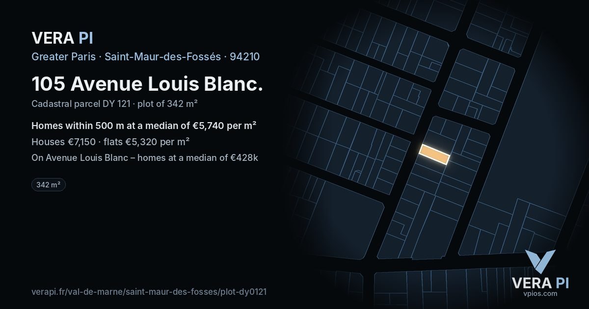 105 Avenue Louis Blanc, Saint-Maur-des-Fossés at night – the plot lit, the parcels around coloured by the prices near them