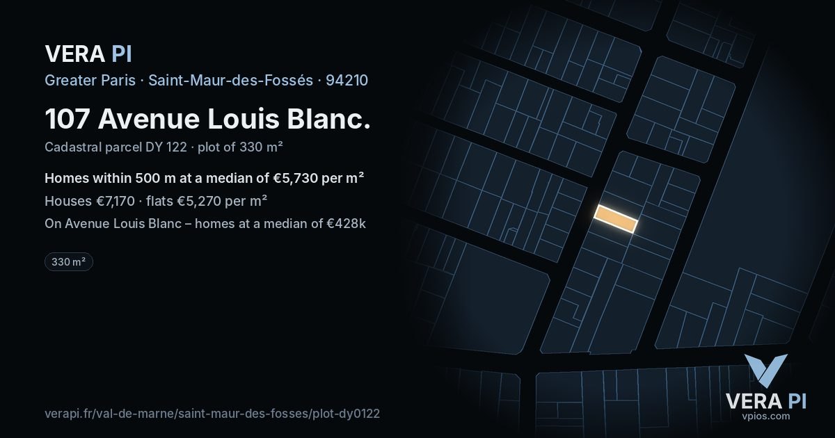 107 Avenue Louis Blanc, Saint-Maur-des-Fossés at night – the plot lit, the parcels around coloured by the prices near them