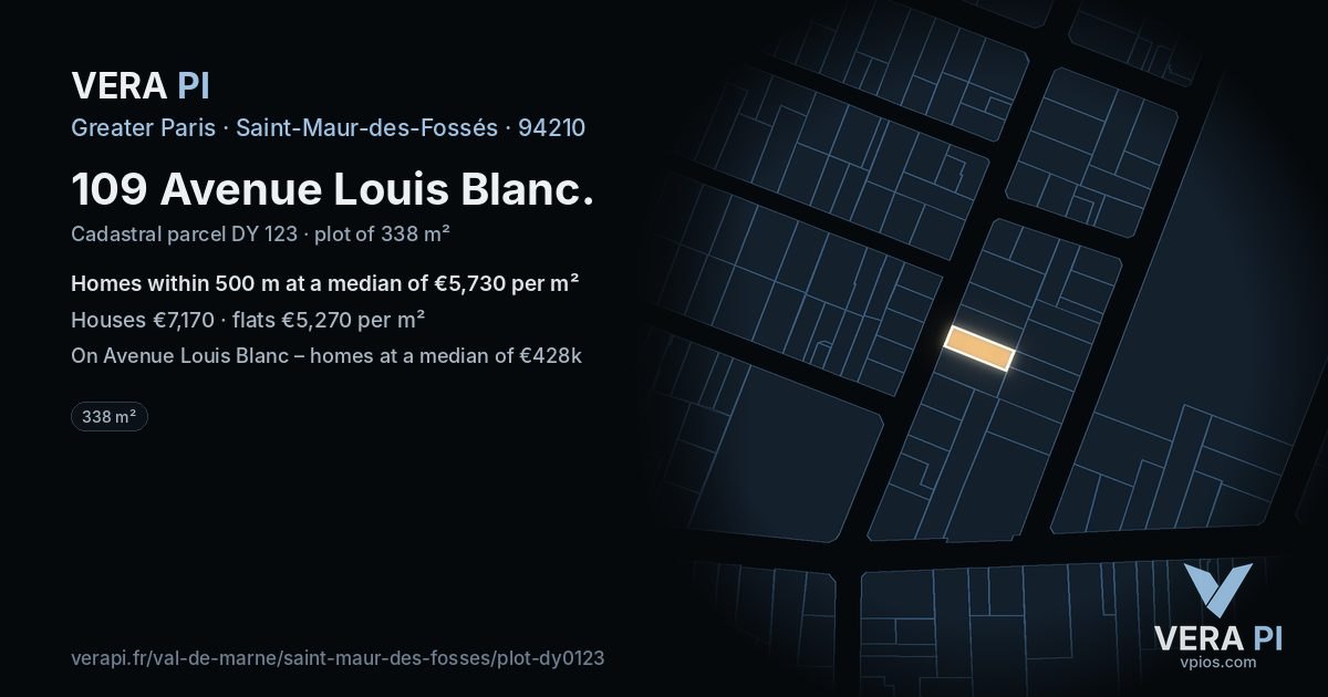 109 Avenue Louis Blanc, Saint-Maur-des-Fossés at night – the plot lit, the parcels around coloured by the prices near them