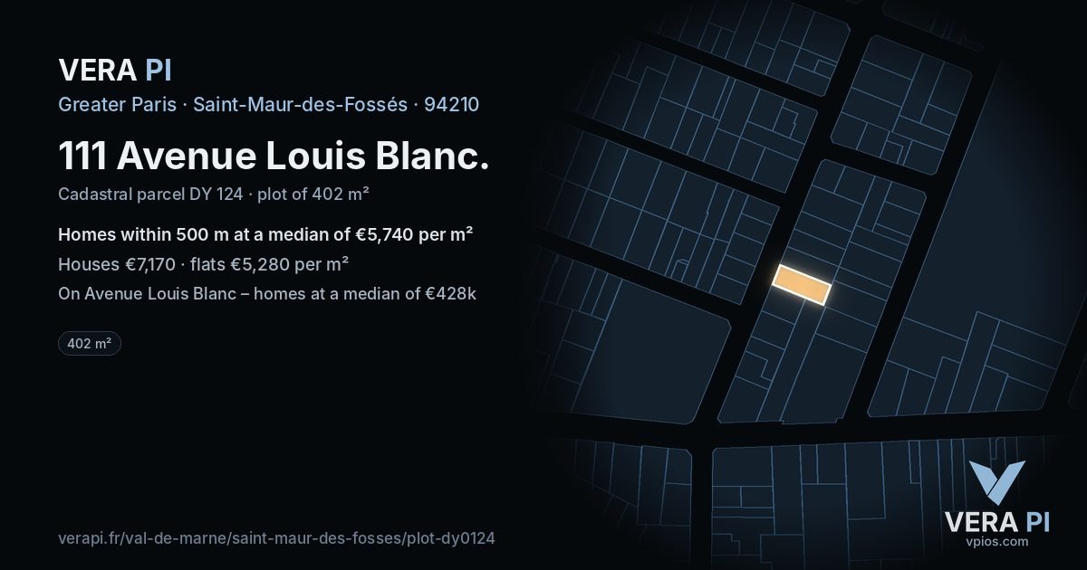111 Avenue Louis Blanc, Saint-Maur-des-Fossés at night – the plot lit, the parcels around coloured by the prices near them