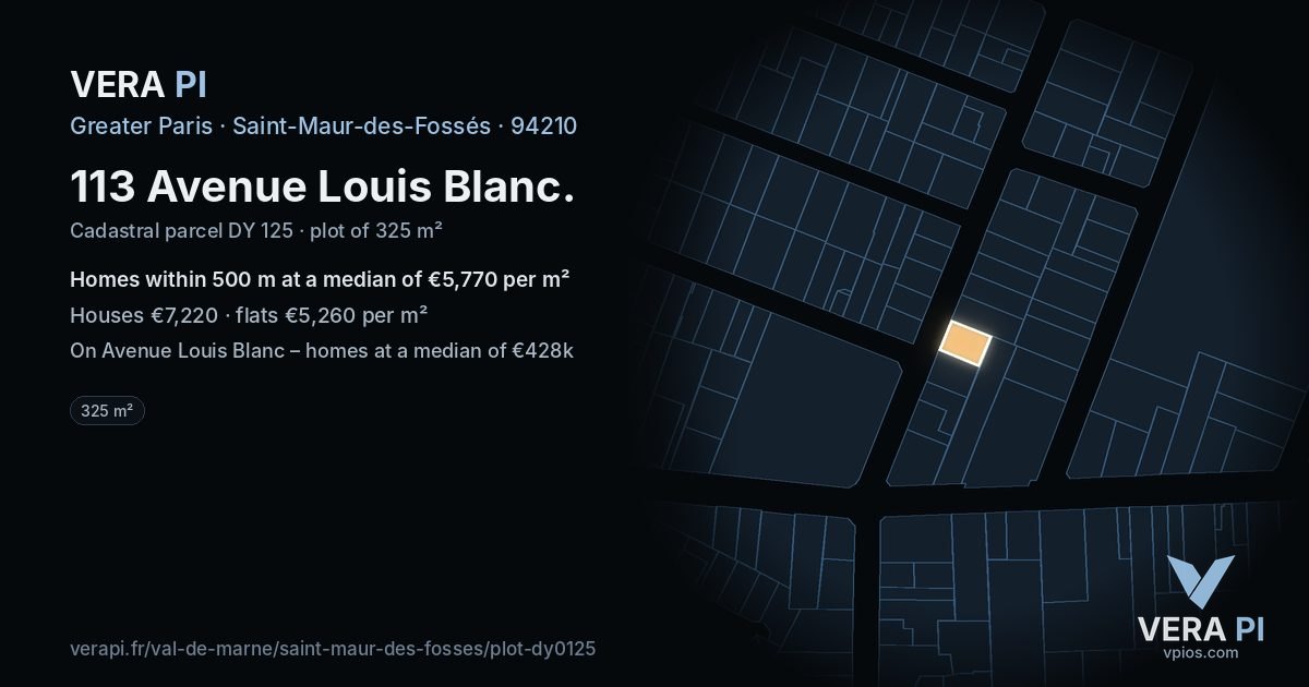 113 Avenue Louis Blanc, Saint-Maur-des-Fossés at night – the plot lit, the parcels around coloured by the prices near them