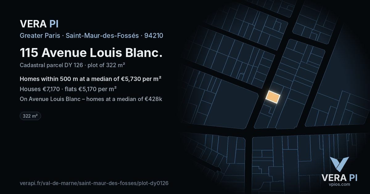115 Avenue Louis Blanc, Saint-Maur-des-Fossés at night – the plot lit, the parcels around coloured by the prices near them