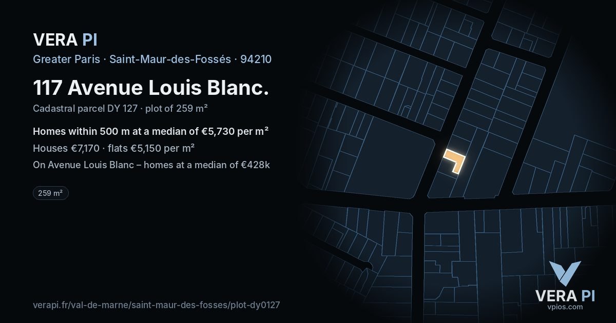 117 Avenue Louis Blanc, Saint-Maur-des-Fossés at night – the plot lit, the parcels around coloured by the prices near them