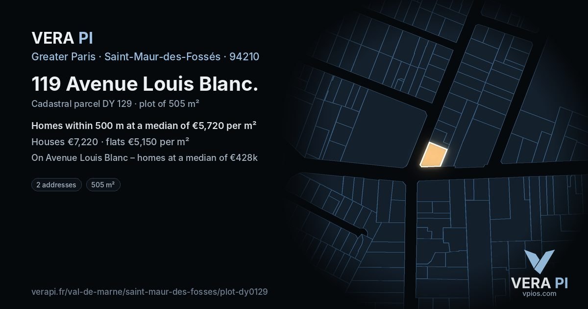 119 Avenue Louis Blanc, Saint-Maur-des-Fossés at night – the plot lit, the parcels around coloured by the prices near them