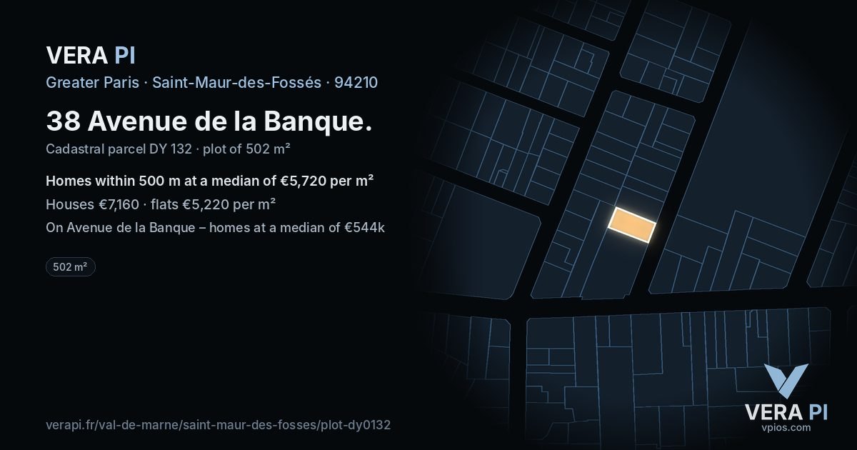 38 Avenue de la Banque, Saint-Maur-des-Fossés at night – the plot lit, the parcels around coloured by the prices near them