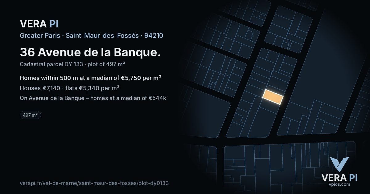 36 Avenue de la Banque, Saint-Maur-des-Fossés at night – the plot lit, the parcels around coloured by the prices near them