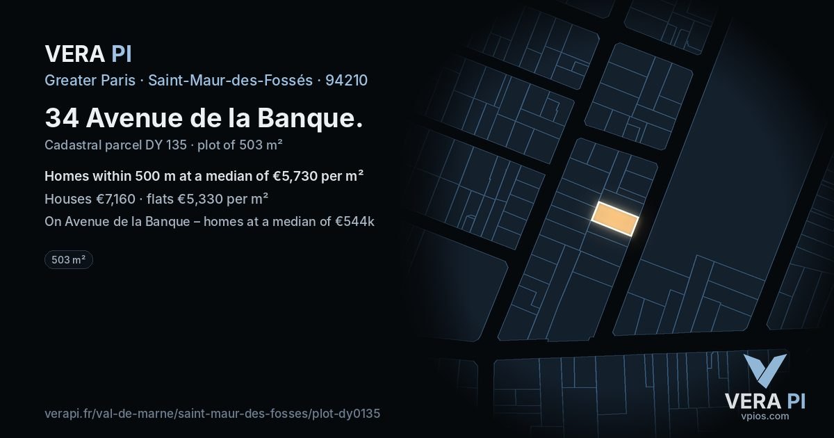 34 Avenue de la Banque, Saint-Maur-des-Fossés at night – the plot lit, the parcels around coloured by the prices near them