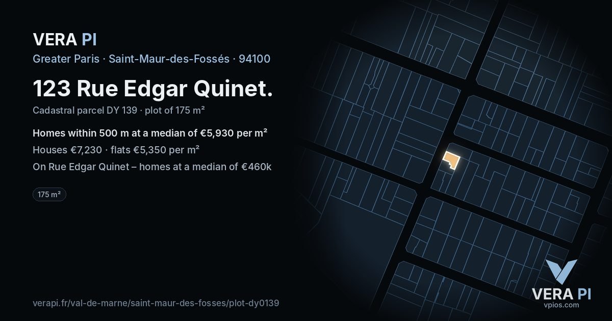 123 Rue Edgar Quinet, Saint-Maur-des-Fossés at night – the plot lit, the parcels around coloured by the prices near them