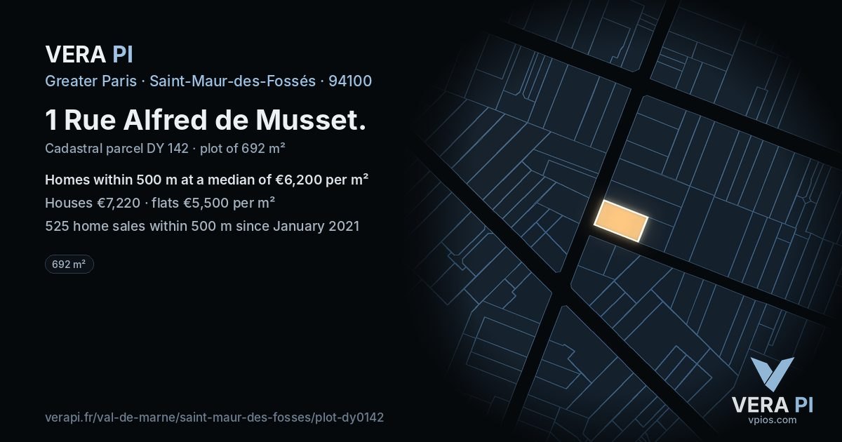 1 Rue Alfred de Musset, Saint-Maur-des-Fossés at night – the plot lit, the parcels around coloured by the prices near them