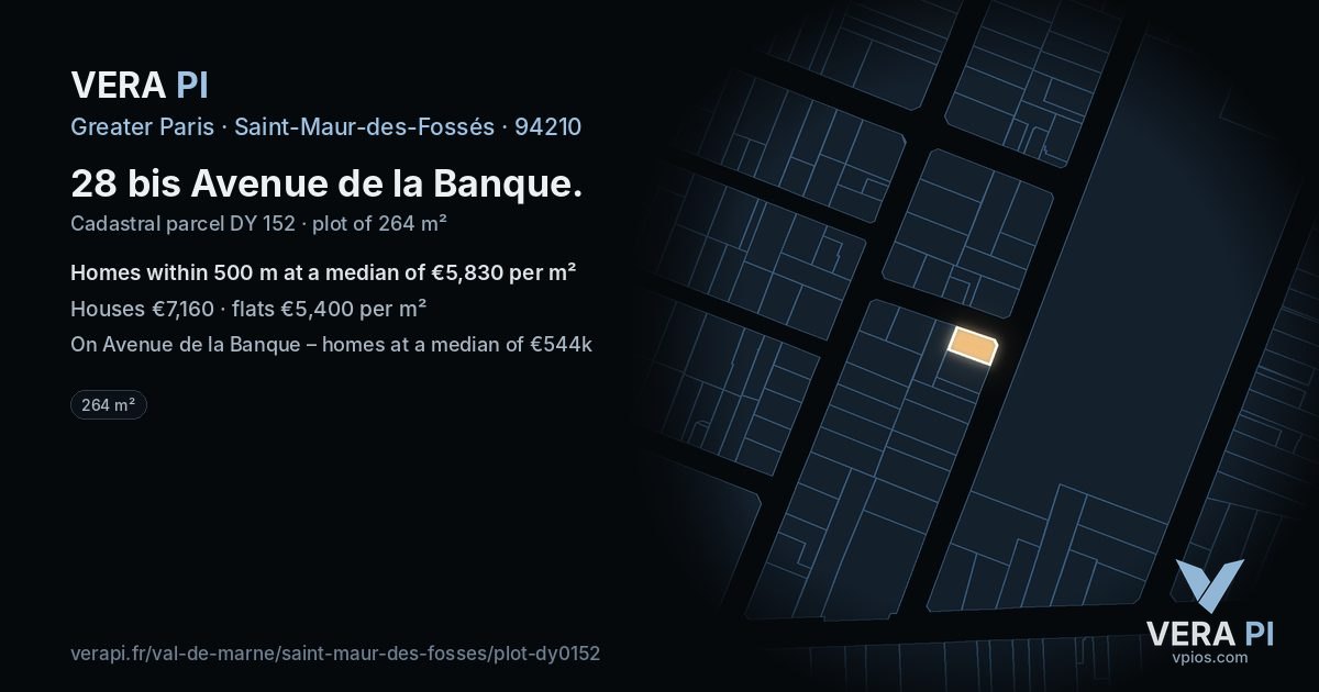 28 bis Avenue de la Banque, Saint-Maur-des-Fossés at night – the plot lit, the parcels around coloured by the prices near them