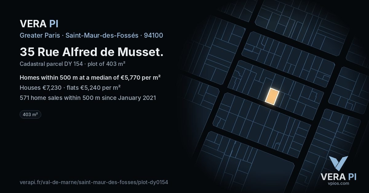 35 Rue Alfred de Musset, Saint-Maur-des-Fossés at night – the plot lit, the parcels around coloured by the prices near them