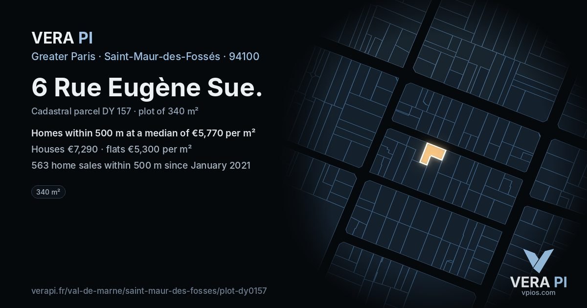 6 Rue Eugène Sue, Saint-Maur-des-Fossés at night – the plot lit, the parcels around coloured by the prices near them