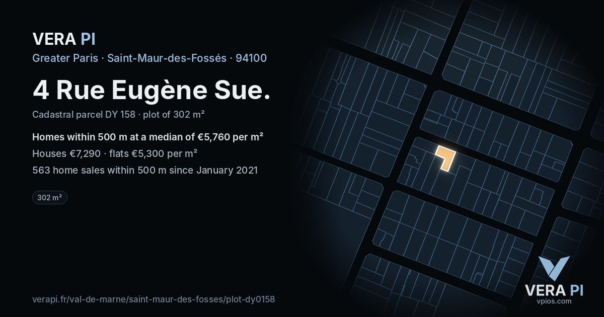4 Rue Eugène Sue, Saint-Maur-des-Fossés at night – the plot lit, the parcels around coloured by the prices near them