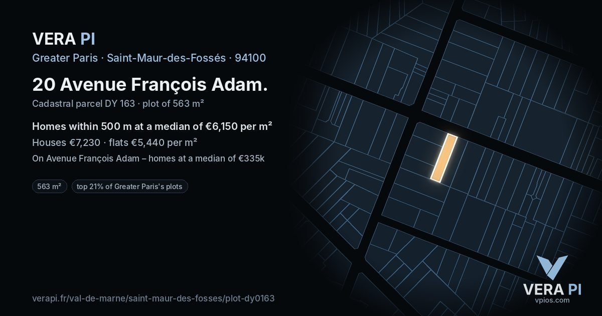 20 Avenue François Adam, Saint-Maur-des-Fossés at night – the plot lit, the parcels around coloured by the prices near them