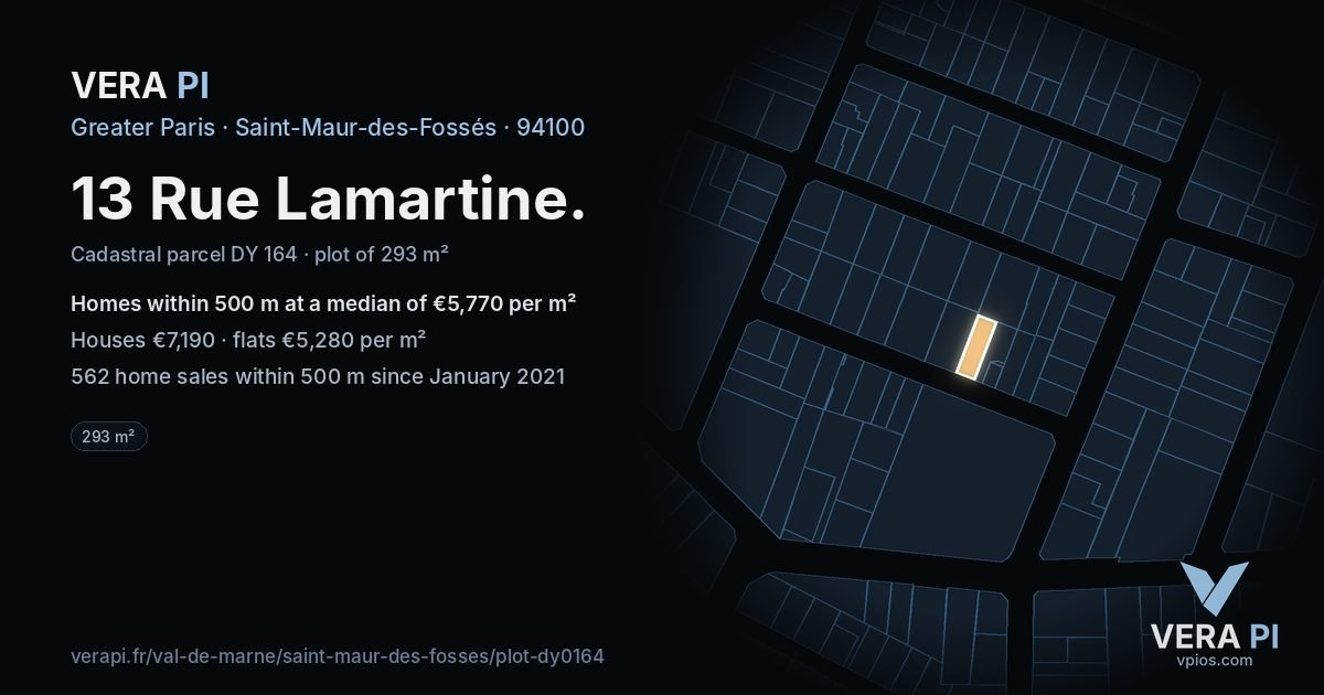 13 Rue Lamartine, Saint-Maur-des-Fossés at night – the plot lit, the parcels around coloured by the prices near them