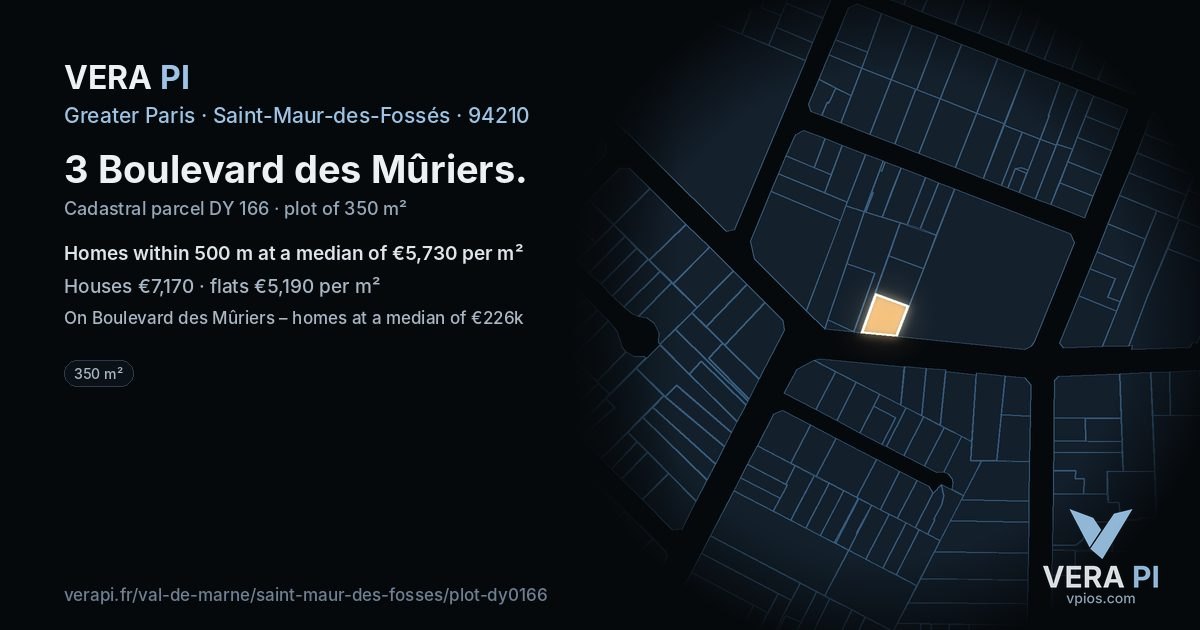 3 Boulevard des Mûriers, Saint-Maur-des-Fossés at night – the plot lit, the parcels around coloured by the prices near them