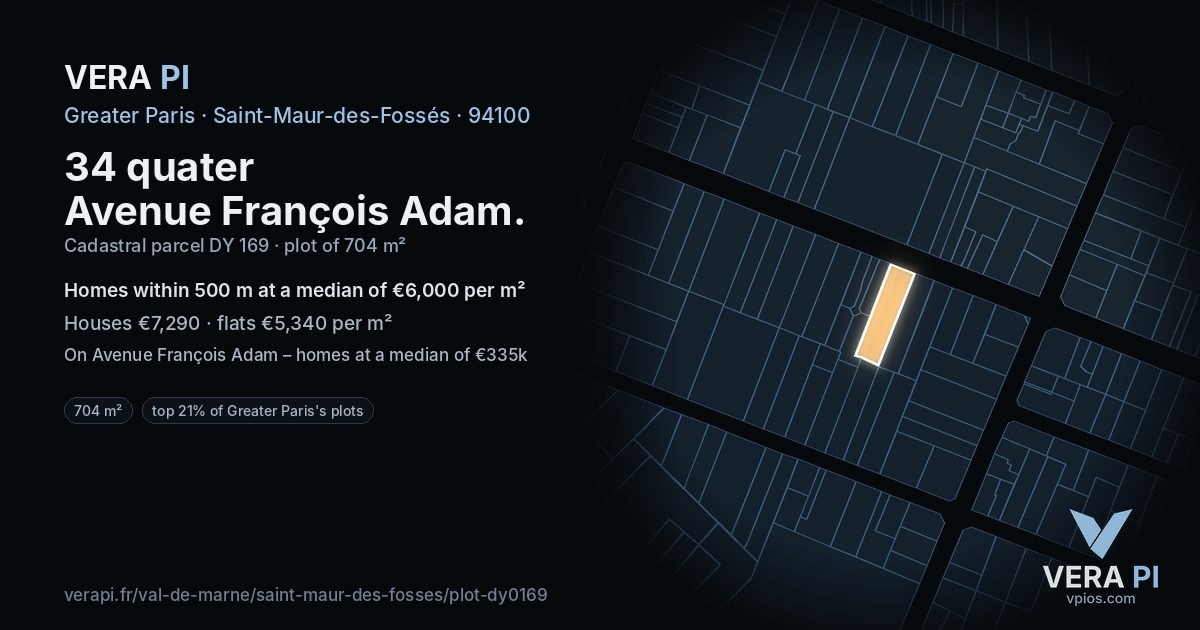 34 quater Avenue François Adam, Saint-Maur-des-Fossés at night – the plot lit, the parcels around coloured by the prices near them