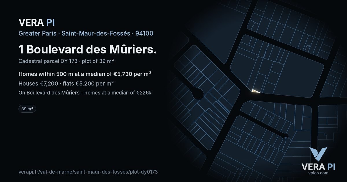 1 Boulevard des Mûriers, Saint-Maur-des-Fossés at night – the plot lit, the parcels around coloured by the prices near them